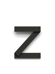 Obraz premium Small letter z made of several black simple geometric shapes lying on top of each other with 3D effect and shadows on white background, 3d rendering