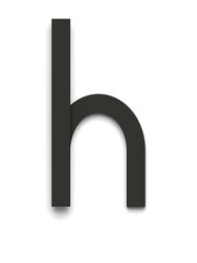 Small letter h made of several black simple geometric shapes lying on top of each other with 3D effect and shadows on white background, 3d rendering