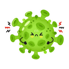 Cute angry virus character. Vector hand drawn cartoon kawaii character illustration icon. Isolated on white background. Sad virus character concept