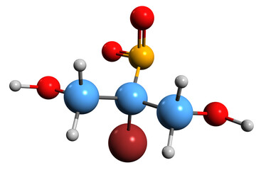 3D image of 2-bromo-2-nitro-1,3-propanediol skeletal formula - molecular chemical structure of Bronopol isolated on white background
