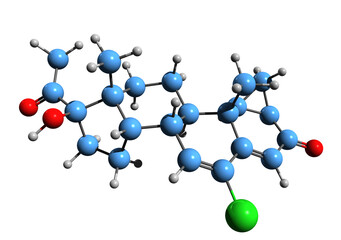  3D image of Cyproterone skeletal formula - molecular chemical structure of  antiandrogen isolated on white background
