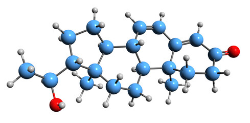 3D image of Dihydrodydrogesterone skeletal formula - molecular chemical structure of DHD isolated on white background
