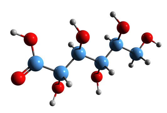 3D image of Gluconic acid skeletal formula - molecular chemical structure of Е574 isolated on white background
