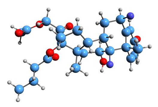  3D image of Difluprednate skeletal formula - molecular chemical structure of  corticosteroid isolated on white background
