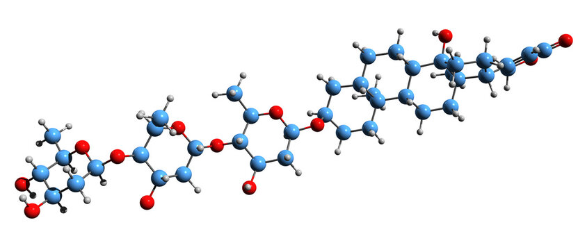  3D image of Digitoxin skeletal formula - molecular chemical structure of  cardiac glycoside isolated on white background
