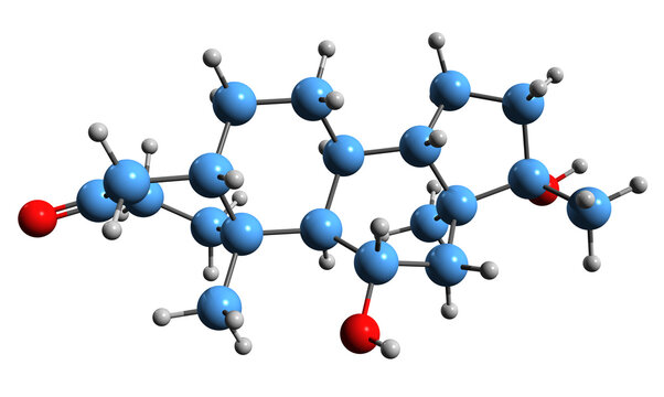  3D image of Dihydrofluoxymesterone skeletal formula - molecular chemical structure of  androgen and anabolic steroid isolated on white background
