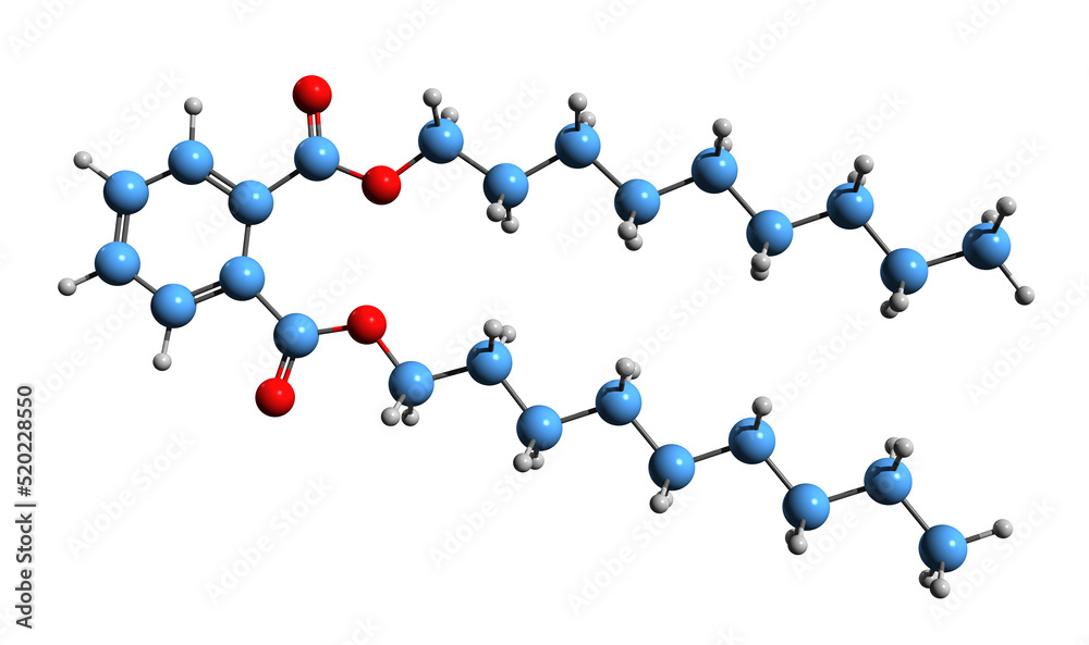 Wall mural 3D image of Diisononyl phthalate skeletal formula - molecular chemical structure of plasticizer DINP isolated on white background

 