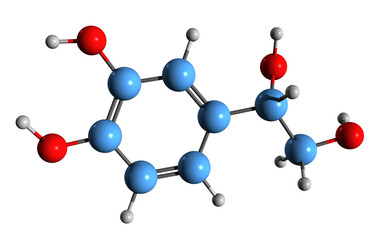 3D image of Dihydroxyphenylethylene glycol skeletal formula - molecular chemical structure of DOPEG isolated on white background
