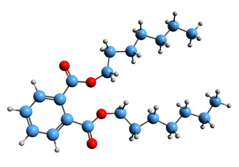  3D image of Diisoheptyl phthalate skeletal formula - molecular chemical structure of plasticizer isolated on white background
