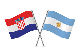 Croatia and Argentina crossed flags. Croatian and Argentinian flags on white background. Vector icon set. Vector illustration.