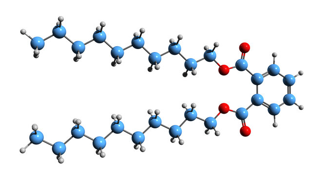 3D image of Diisodecyl phthalate skeletal formula - molecular chemical structure of  plasticizer isolated on white background