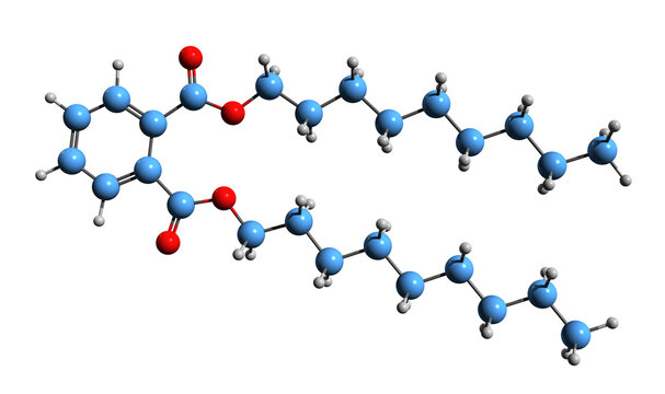 3D image of Diisononyl phthalate skeletal formula - molecular chemical structure of plasticizer DINP isolated on white background

 