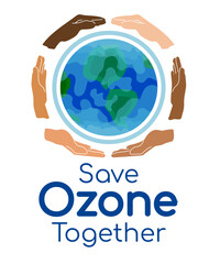 World Ozone day vector illustration with globe and hands