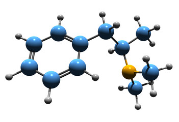  3D image of Dimethylamphetamine skeletal formula - molecular chemical structure of dimetamfetamine isolated on white background
