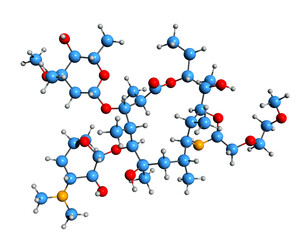 3D image of Dirithromycin skeletal formula - molecular chemical structure of  macrolide glycopeptide antibiotic isolated on white background
