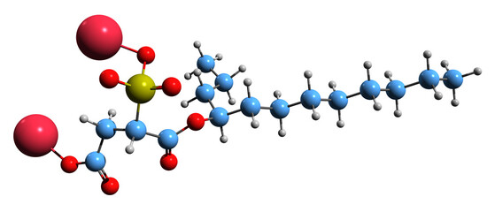  3D image of disodium laureth sulfosuccinate skeletal formula - molecular chemical structure of  cleansing surfactant isolated on white background
