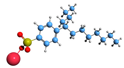 3D image of Sodium Dodecyl benzenesulfonate skeletal formula - molecular chemical structure of Alkylbenzene sulfonate isolated on white background

