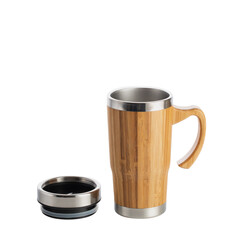 thermo bamboo metal mug with a cap isolated on white background