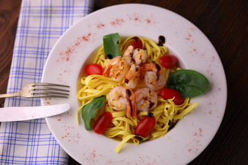delicious and healthy prawns served with noodles