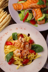 delicious seafood and salmon and lettuce dishes