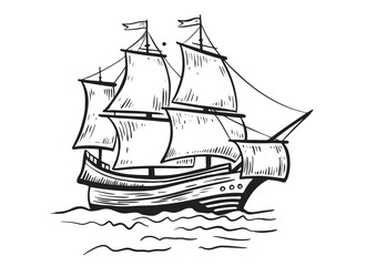 Old vintage sailboat. Hand drawn vector sketch.