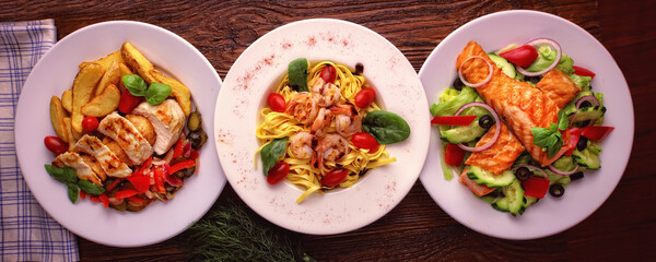 delicious dinner set - fish, shrimp and chicken breast