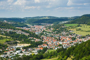 Fototapeta na wymiar Panorama von Albstadt-Tailfingen im Zollernalbkreis (Schwäbische Alb)