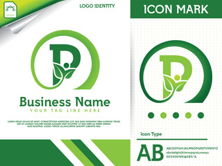 Natural letter p with leaf colorful logo template