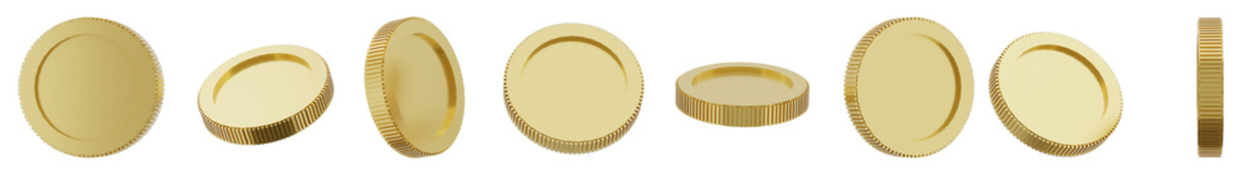Set of gold coin in different formation and position. 3d render illustration.