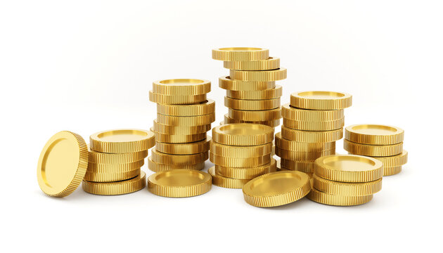 Gold coin stack. Business, finance and saving concept. 3d render illustration.