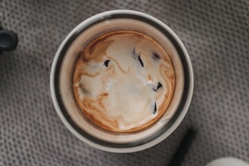 Top view of coffee crema from espresso french press coffee.