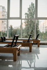 reformer pilates for exercise with city background