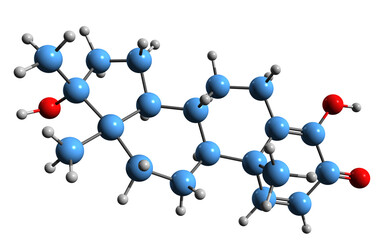  3D image of Enestebol skeletal formula - molecular chemical structure of Androgen Anabolic steroid isolated on white background
