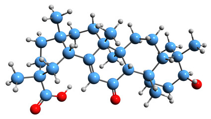  3D image of Enoxolone skeletal formula - molecular chemical structure of glycyrrhetinic acid isolated on white background
