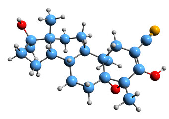Obraz premium 3D image of Epostane skeletal formula - molecular chemical structure of antiprogestogen isolated on white background 