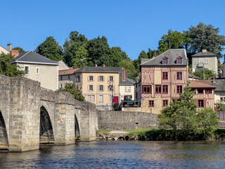 Fototapeta na wymiar a vaulted arch bridge that was completed in 1215, river Vienne in Limoges France