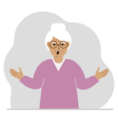 Grandmother is screaming and upset. Hands are spread out in different directions. Vector