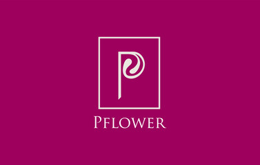 letter P logo design template, abstract letter P in flower petal shape with smooth curvy shape and a square border, in white color, letter P logo design concept.monogram, initial, for any brand