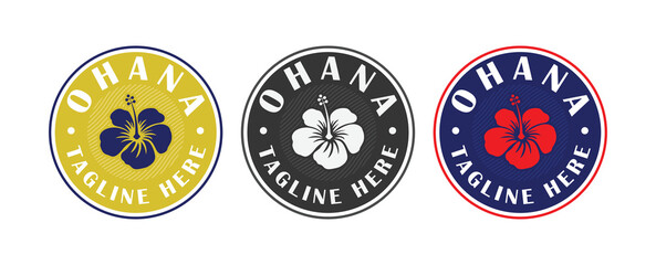 Ohana tropical hawaiian logo emblem with hibiscus design vector isolated - obrazy, fototapety, plakaty
