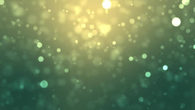 Teal blue animated background with yellow light and sparkling bokeh particles.