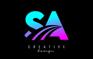 Creative colorful letter SA s a logo with leading lines and road concept design. Letters with geometric design. Vector Illustration with letter and creative cuts.