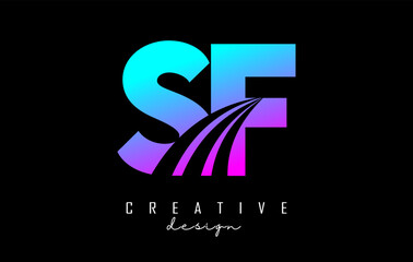 Creative colorful letter SF s f logo with leading lines and road concept design. Letters with geometric design. Vector Illustration with letter and creative cuts.