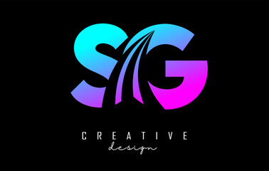 Creative colorful letter SG s g logo with leading lines and road concept design. Letters with geometric design. Vector Illustration with letter and creative cuts.