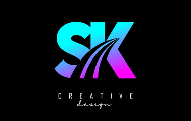 Creative colorful letter SK s k logo with leading lines and road concept design. Letters with geometric design. Vector Illustration with letter and creative cuts.