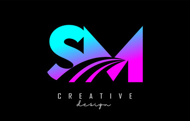 Creative colorful letter SM s m logo with leading lines and road concept design. Letters with geometric design. Vector Illustration with letter and creative cuts.