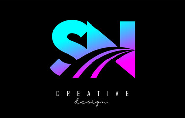Creative colorful letter SN s n logo with leading lines and road concept design. Letters with geometric design. Vector Illustration with letter and creative cuts.