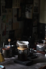Fototapeta na wymiar making coffee in the kitchen