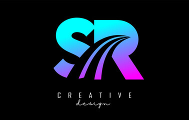 Creative colorful letter SR s r logo with leading lines and road concept design. Letters with geometric design. Vector Illustration with letter and creative cuts.