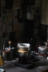 making coffee in the kitchen