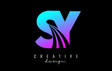 Creative colorful letter SY s y logo with leading lines and road concept design. Letters with geometric design. Vector Illustration with letter and creative cuts.